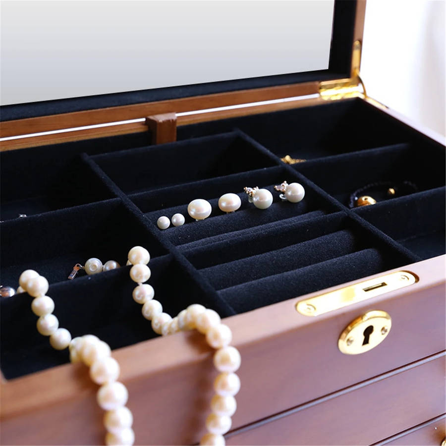 Luxury 3 Layers Wooden Jewelry Box Bracelet Necklace Ring Storage Case Display Holder