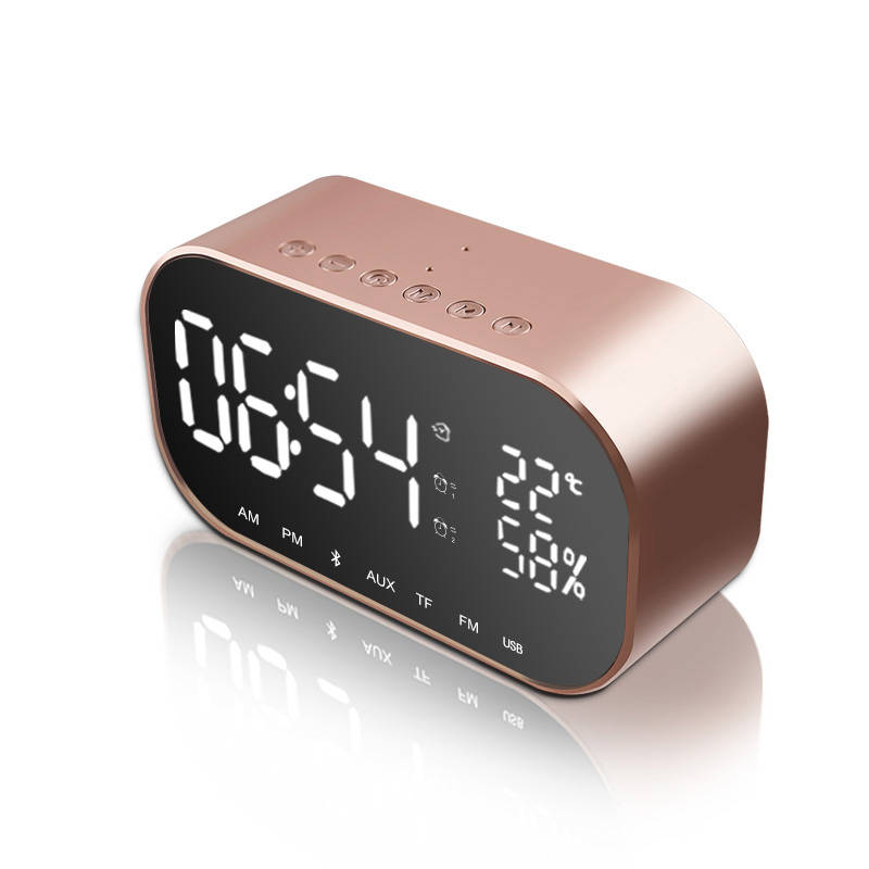 Portable LED Wireless Bluetooth Speaker Dual Units FM Radio Alarm Clock USB Mic... (COLOR: ROSEGOLD)