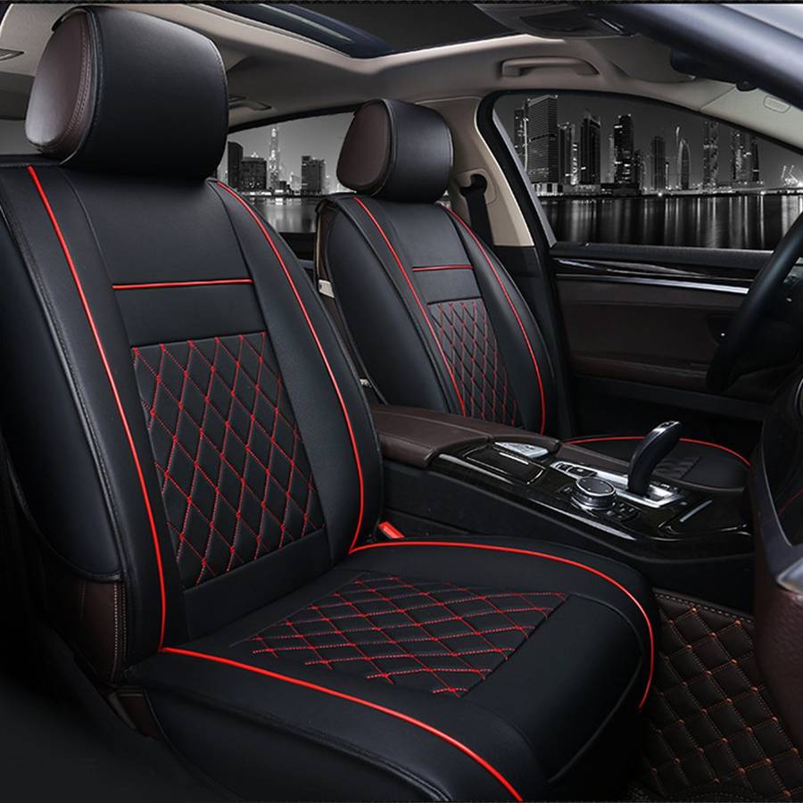PU Leather Car Full Surround Seat Cover Cushion Protector Set Universal for 5 Seats Car