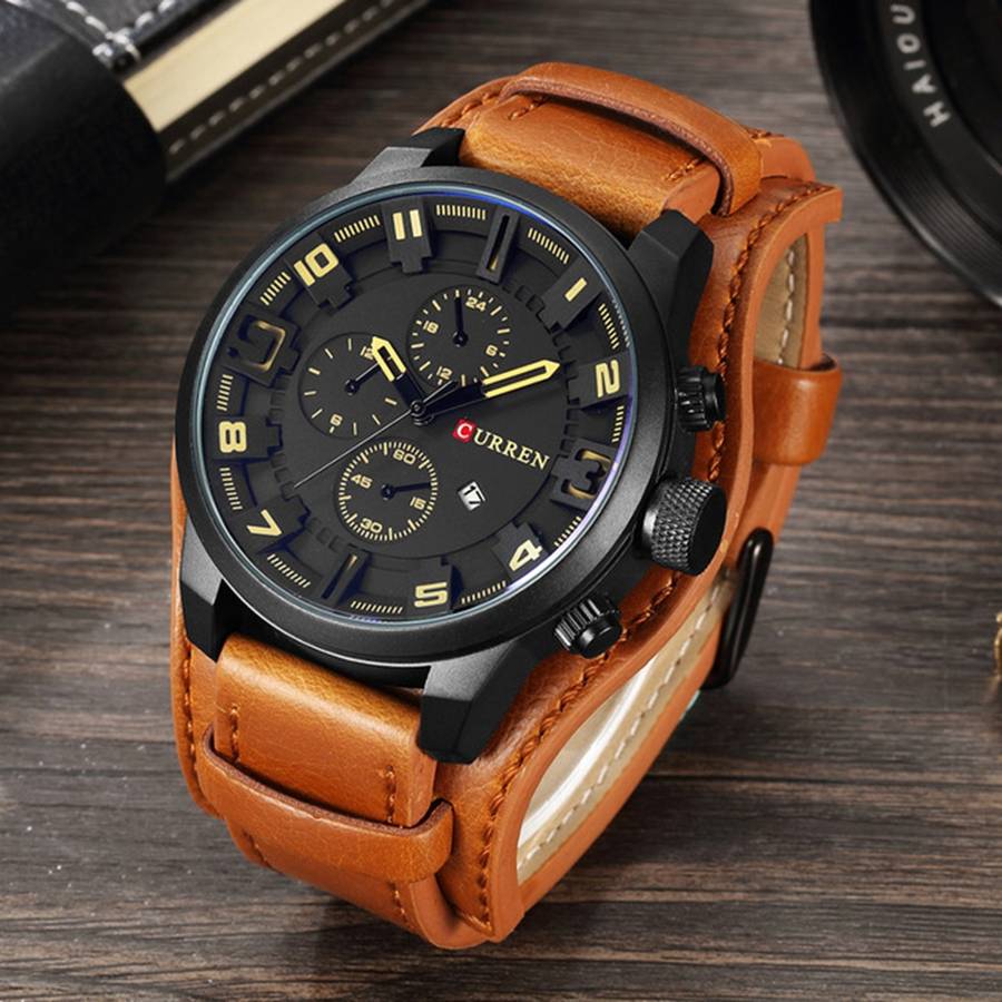 Watch Fashion Men Quartz Wristwatch Creative Leather Strap Sports Watch