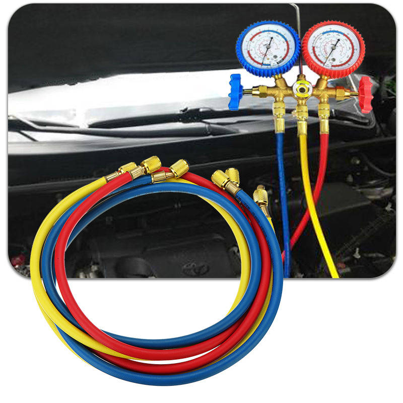 3pcs Car Air Conditioning Refrigerant Recharge Gas Pressure Gauge Hose Valve