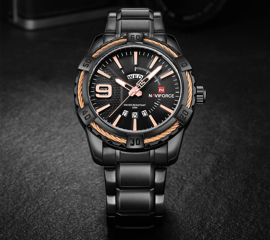 NAVIFORCE 9117 Waterproof Men Wrist Watch Calendar Full Steel Quartz Watches - 0.10kg