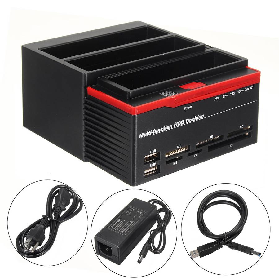 US 2.5"3.5" ALL In One USB3.0 To SATA IDE HDD SSD Hard Drive Enclosure Offline Clone Card Reader Hub