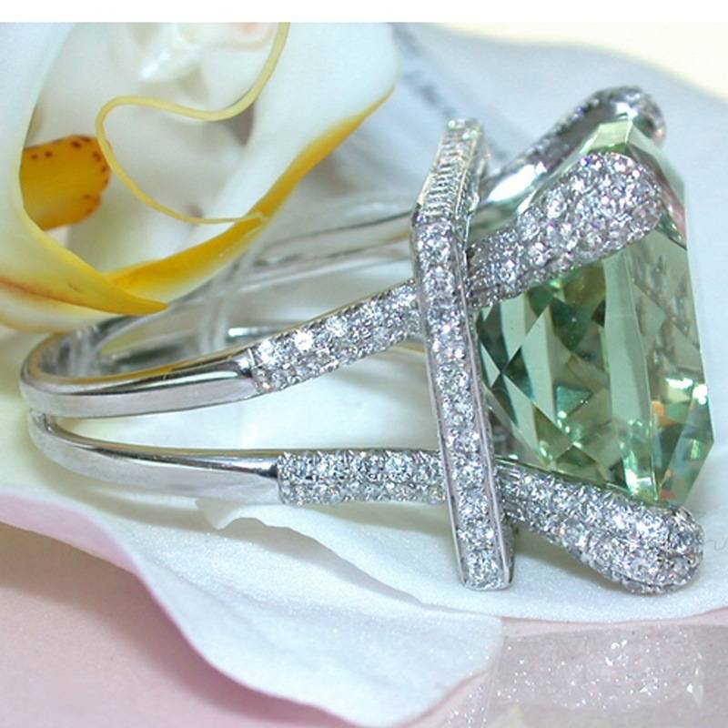 t Green Gem Zircon Ring Wedding Crystal Silver Color Rings Trendy Jewe
