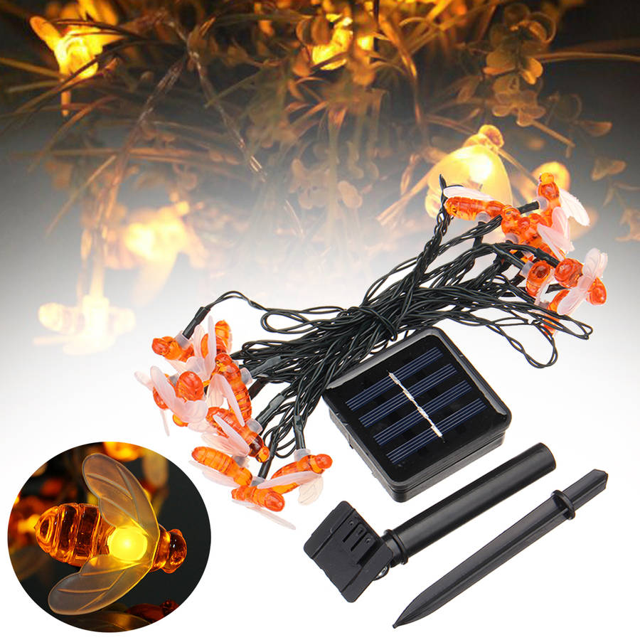 6.5M Solar Powered Honey Bee 30 LED Fairy String Light Party Outdoor Garden Waterproof Hanging Lamp