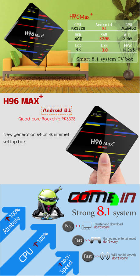 H96 Max Plus RK3328 4GB RAM 32GB ROM Android 8.1 USB3.0 TV Box Support HD Netflix 4K Youtube -