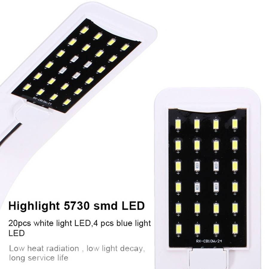 10W 5730 24 LED Aquarium Light Clip Fish Tank Lamp White:Blue 5:1 AC220V - 0.10kg