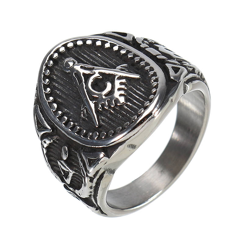 Vintage Stainless Steel Men`s Ring Free-Mason Logo Finger Ring for Men (STYLE: #3 | SIZE(US): 9)