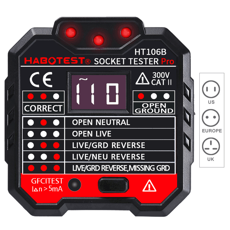 HT106B Socket Outlet Tester Circuit Polarity Voltage Detector Wall Plug Brea