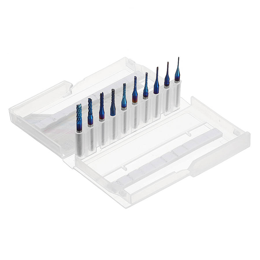 Drillpro 10pcs 0.8-3.175mm Blue NACO Coated PCB Bits Carbide Engraving Milling Cutter For CNC Tool Rotary Burrs