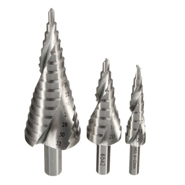 4-12/20/32mm HSS Hex Shank Spiral Groove Step Cone Drill