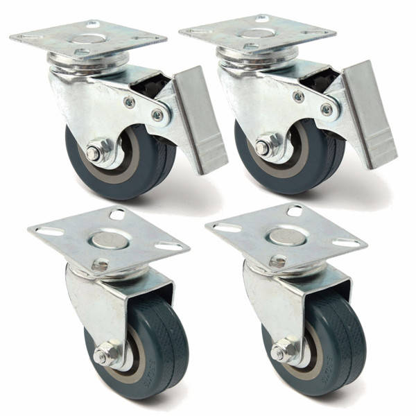 0mm Heavy Duty Rubber Swivel Castor Wheels Trolley Caster Brake