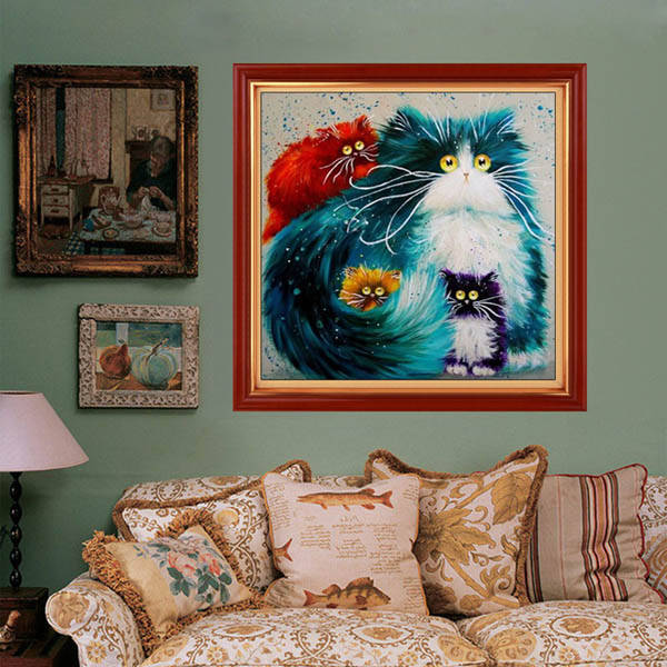 40x40cm 5D DIY Colorful Cat Diamond Painting Full Rhinestone Animal Home Decoration Cross Stitch Kit
