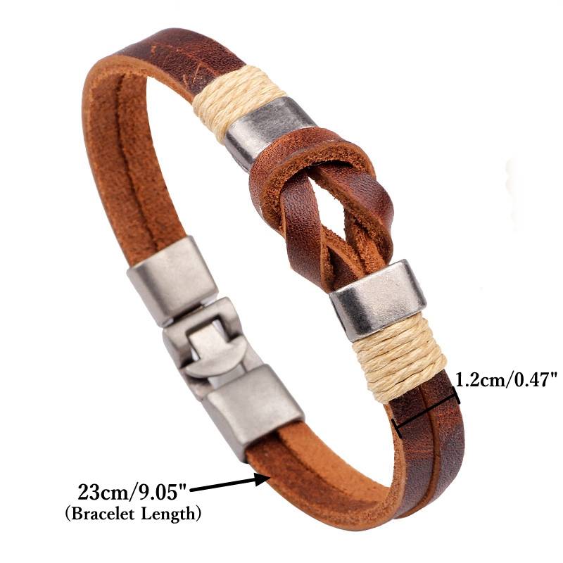European Style Retro Vintage Leather Men Bracelet Buckle Double layers Chain