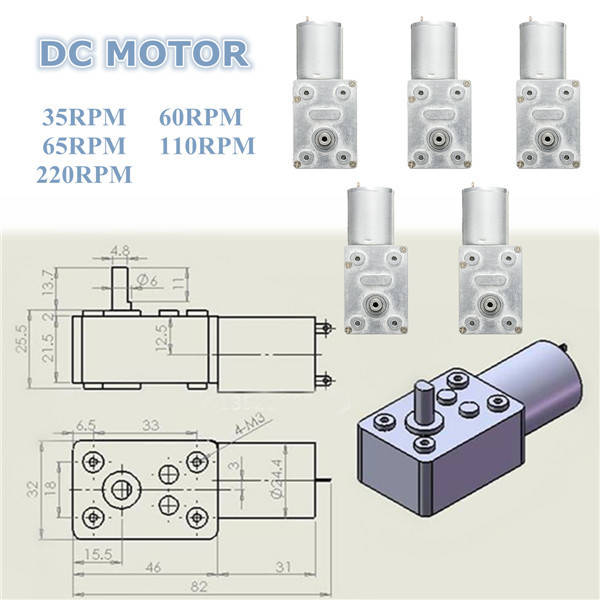 DC 12V 35/60/65/110/220rpm Worm Gear Box Reduction Motor
