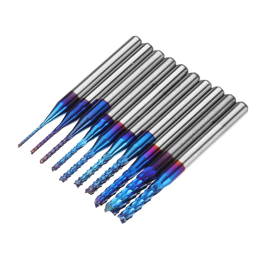 Drillpro 10pcs 0.8-3.175mm Blue NACO Coated PCB Bits Carbide Engraving Milling Cutter For CNC Tool Rotary Burrs