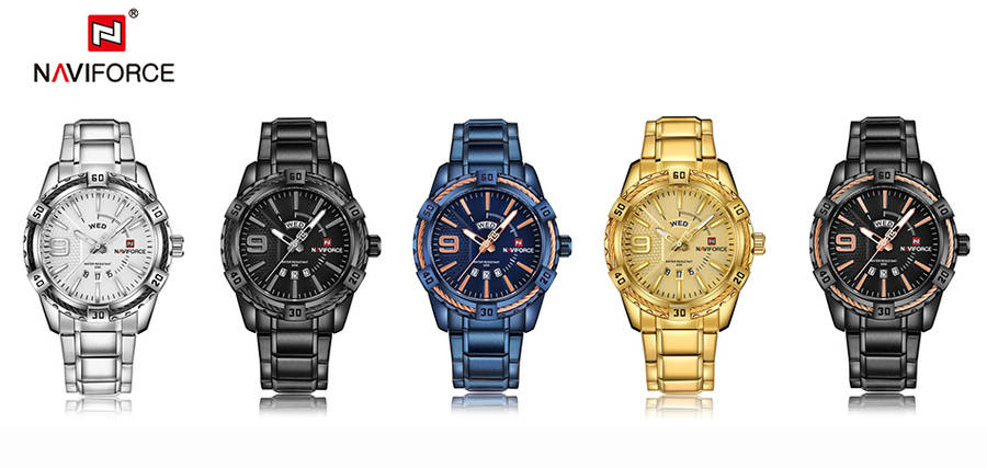 NAVIFORCE 9117 Waterproof Men Wrist Watch Calendar Full Steel Quartz Watches - 0.10kg