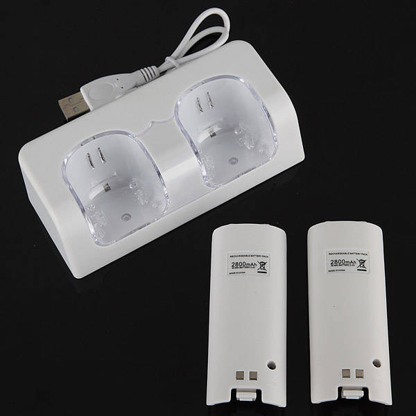 Charging Dock & 2 PCS Rechargeable Battery Pack Bundle For Wii Remote
