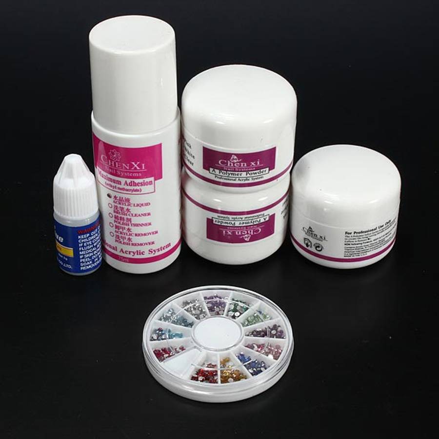 Pro Glitter Acrylic Powder Brush Tweezer Primer Nail Art Tips Kit Set