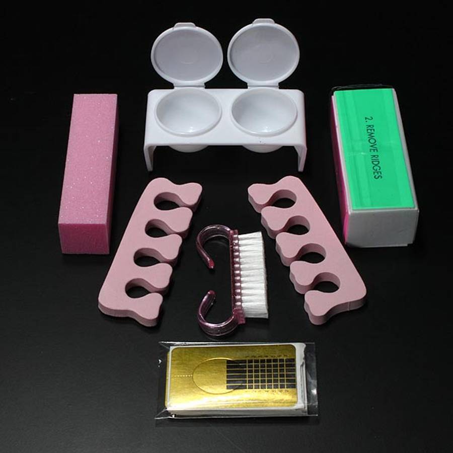 Pro Glitter Acrylic Powder Brush Tweezer Primer Nail Art Tips Kit Set