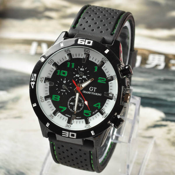 GT 54 GRAND TOURING Silicone Band Quartz Analog Sport Watch (COLOR: WHITEGREEN)