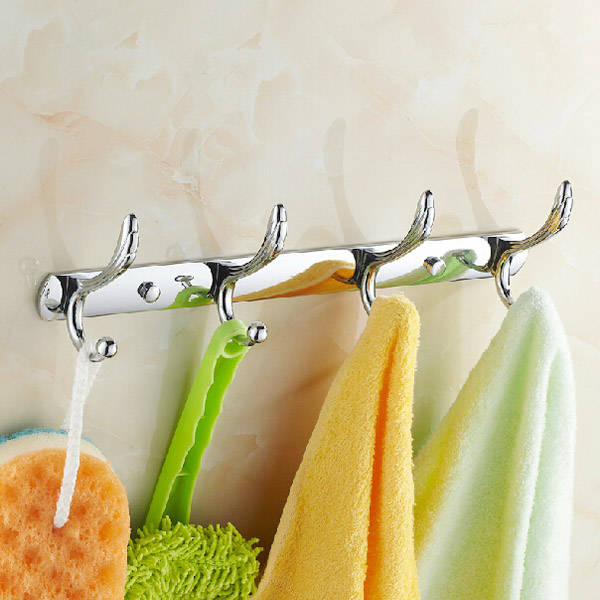 14X 4 Hooks Stainless Steel Wall Mounted Towel Rack Clothes Hanger Coat Hat Holder