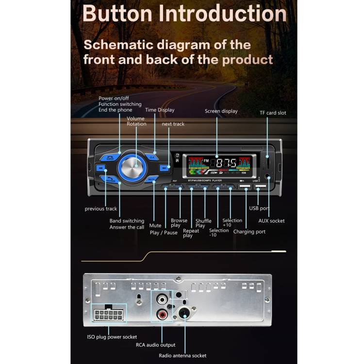 Car MP3 Audio Player, Support Bluetooth Hand-free Calling FM TF Card USB AUX AI Voice Assistant