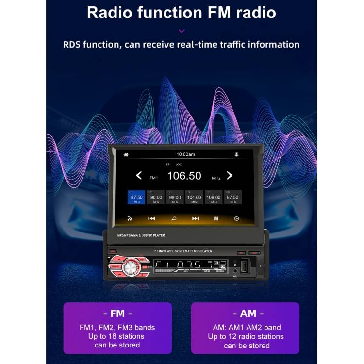 9601C HD 7 inch Manually Retractable Screen Car MP5 Player GPS Navigation Bluetooth Radio