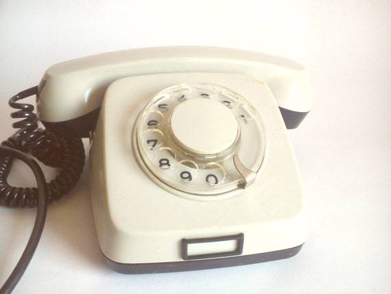 Vintage grey rotary old office phone from 80's with cable, WORKING