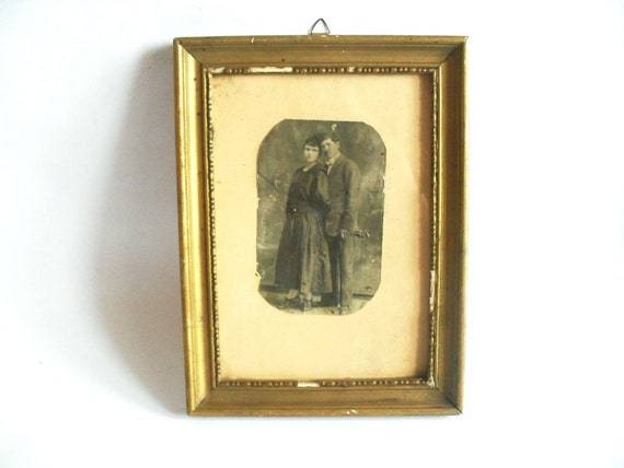Previous Antique Framed Picture married couple, Gold Tone Wood Frame behind glass