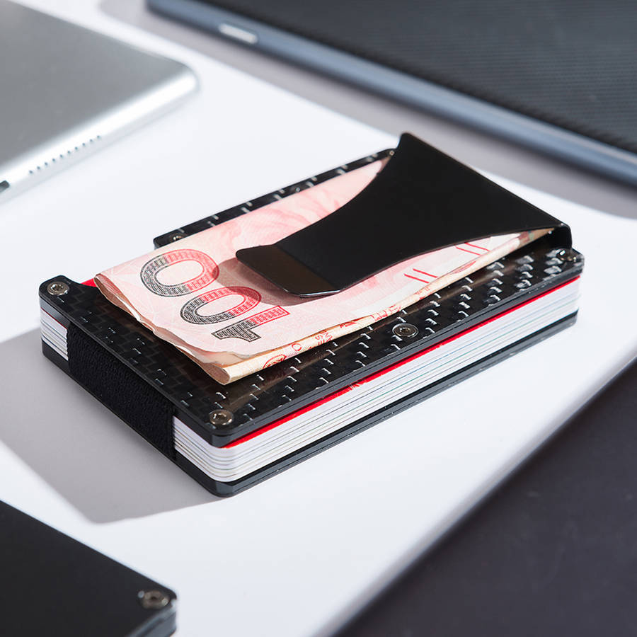 Slim Carbon Fiber Credit Card Holder RFID Blocking Metal Wallet Money Clip Case