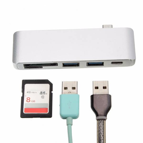 5 In 1 USB 3.1 Type-C To USB 3.0 2 Ports High Speed Hub SD TF Card Reader Support Laptop Charging
