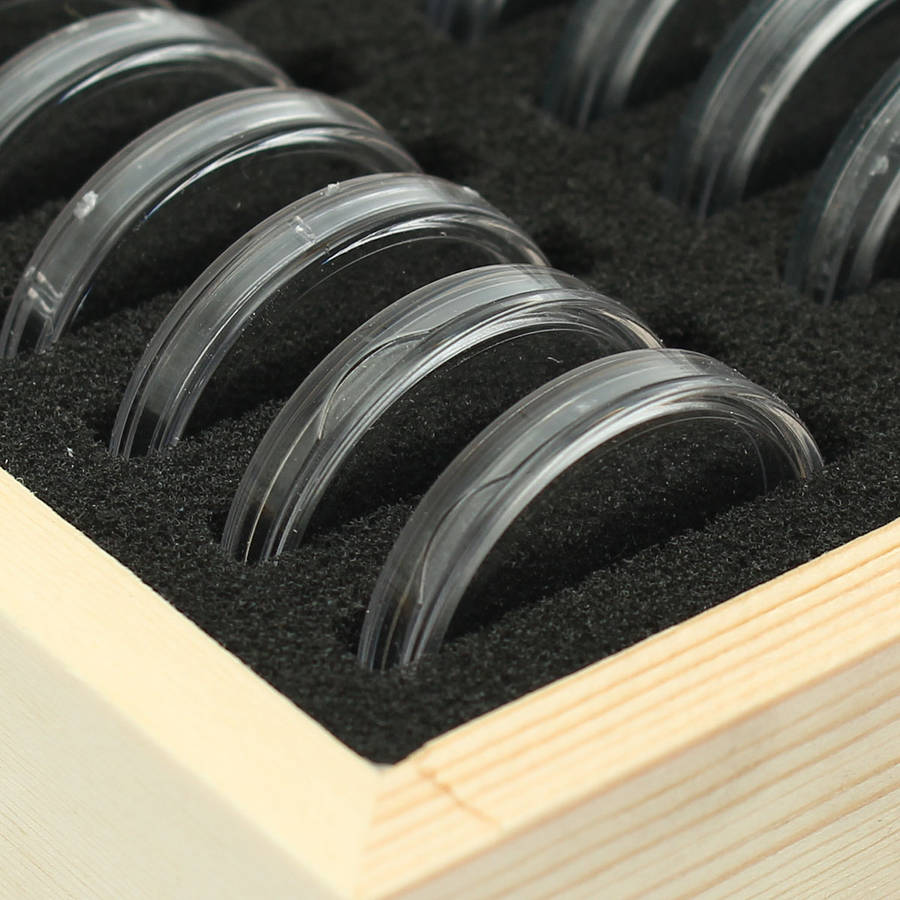 Wood Coins Display Storage Box for Slab Certified Coin With 50Pcs Capsules