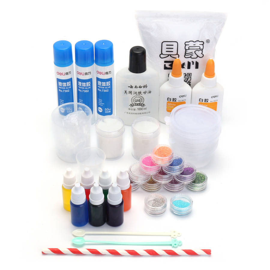 DIY Slime Kit Fluffy Crystal Borax Gliter Powder Glue Play Game Kids Toy Adults Stress Reliever Gift