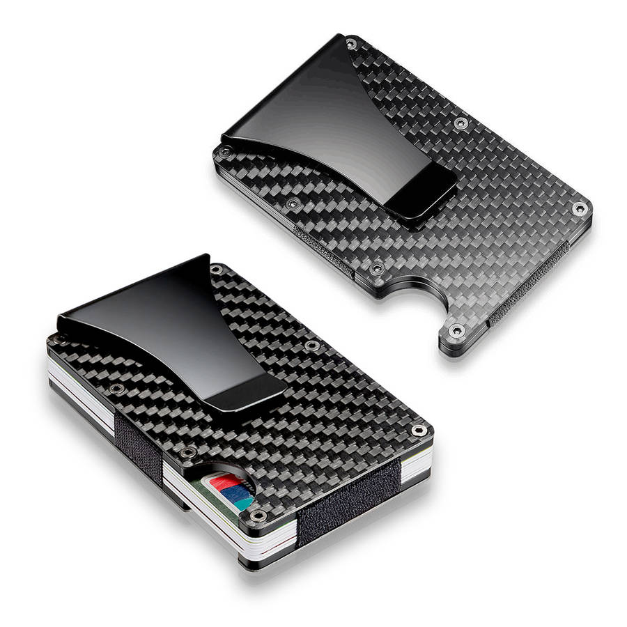 Slim Carbon Fiber Credit Card Holder RFID Blocking Metal Wallet Money Clip Case