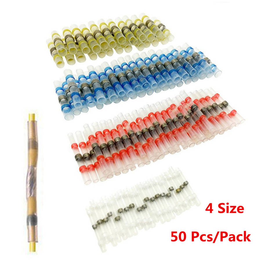 50Pcs Assortment Solder Sleeve Heat Shrink Butt Tube Terminal Connectors 4 Size
