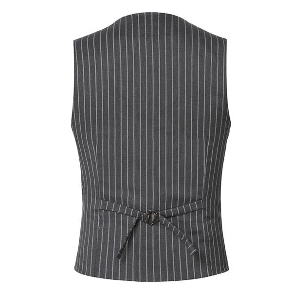 Mens Casual Vertical Stripes Business Slim Short Waistcoats V-neck Dress Suit Vest