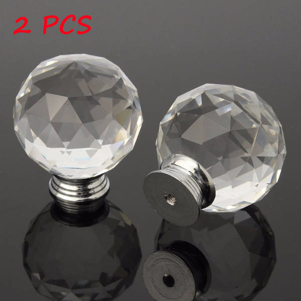 2Pcs 50mm Clear Crystal Glass Door Handle Knobs for Drawer Cabinet Furniture