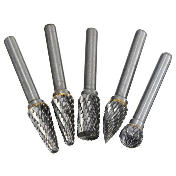 Drillpro RB29 5pcs 1/4 Inch Shank 10mm Tungsten Carbide Burr Rotary Cutter file Set Engraving Tool