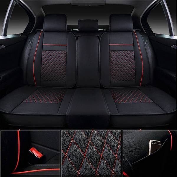 + 10pcs PU Leather Car Seat Cover 5 Seat Front and Rear Seat Cover Set Full Surround Needlework