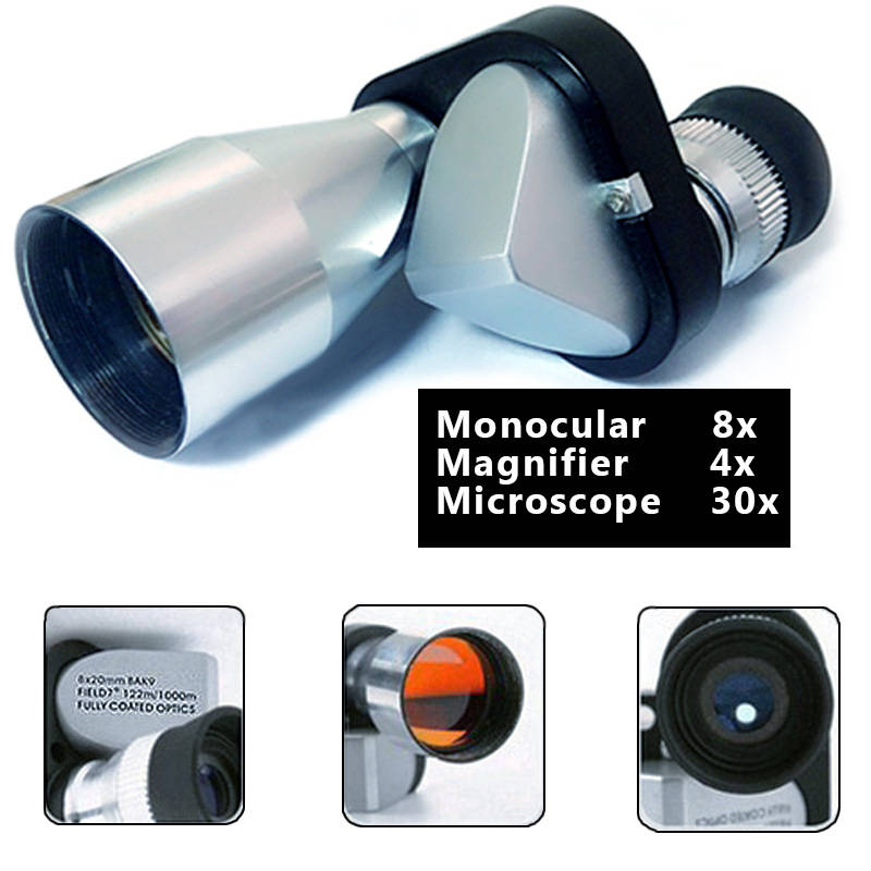 Mini Pocket 8X20 Silver Metal Monocular Telescope Eyepiece with Gleam Night Vision Scope