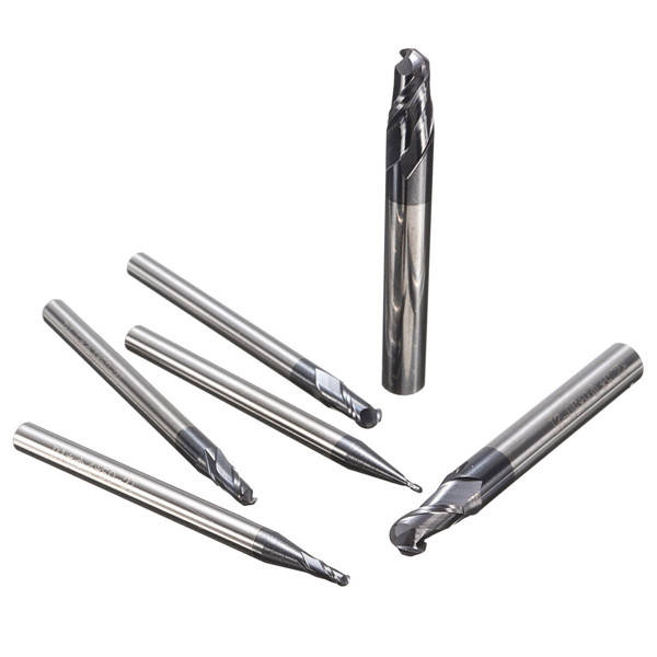 6pcs R0.5-3mm HRC45 2 Flutes Ball Nose End Mill Nitrogen Coated Milling Cutter Set CNC Tool