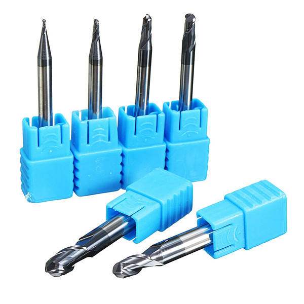 6pcs R0.5-3mm HRC45 2 Flutes Ball Nose End Mill Nitrogen Coated Milling Cutter Set CNC Tool