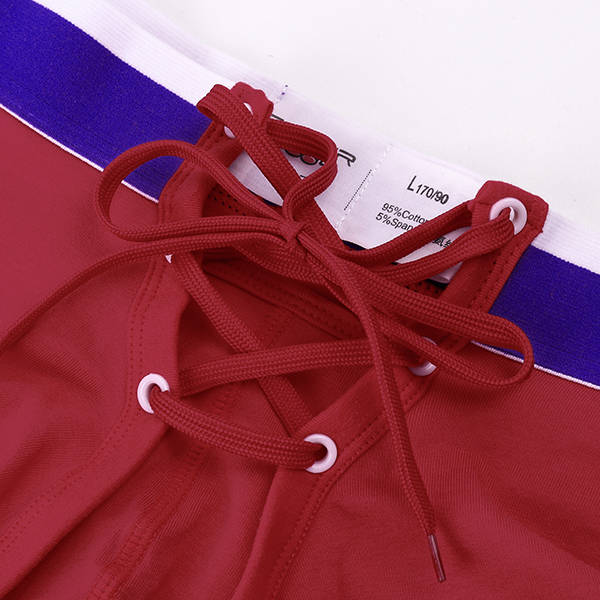 SUPERBODY Sexy Laced Up Underwear Cotton Breathable Low Waist Stitching Color U Convex Men Boxers