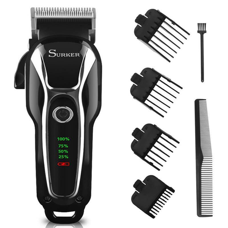SURKER Electric Hair Clipper Rechargeable Trimmer Beard LED Display Steel Blade Washable 110V 240V