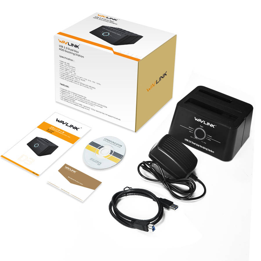 WAVLINK 5Gbps USB 3.0 to SATA Dual-Bay 2.5 3.5 Inch HDD SSD Enclosure Hard Drive Docking Station