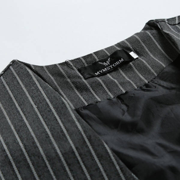 Mens Casual Vertical Stripes Business Slim Short Waistcoats V-neck Dress Suit Vest