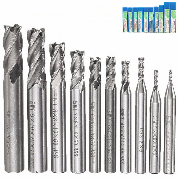 10pcs HSS 4 Flute CNC End Mill Cutter 1.5-10mm Straight Shank End Mill Cutter