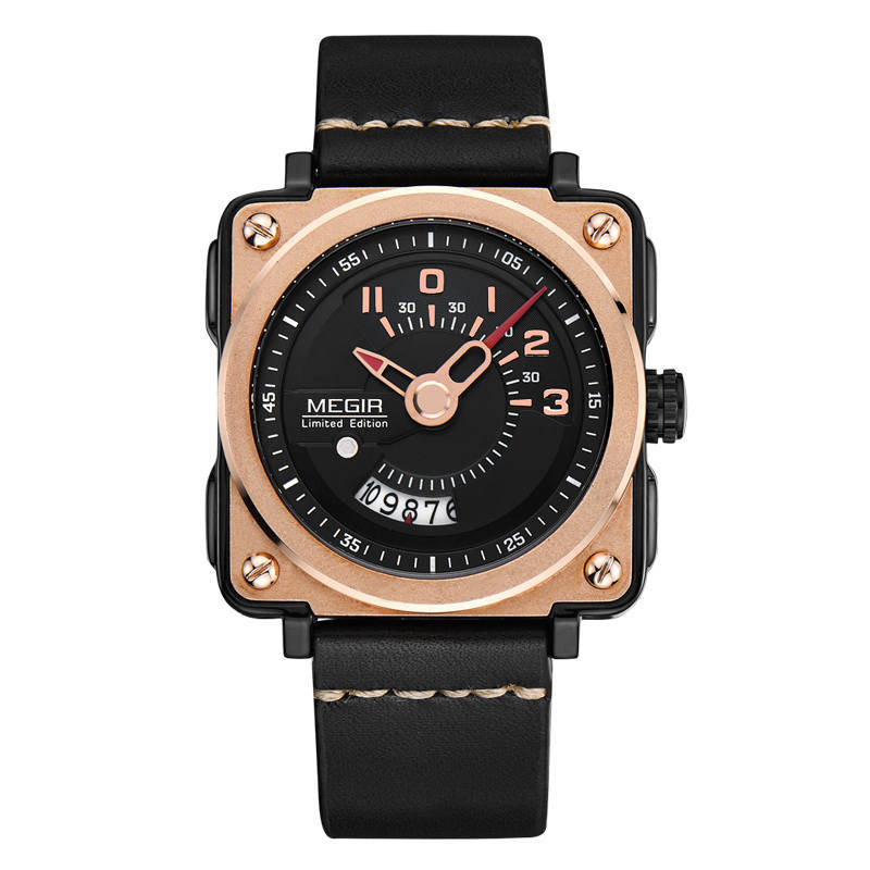 MEGIR M2040 Men Luxury Leather Strap with Calendar Fashion Casual Quartz Wrist Watch