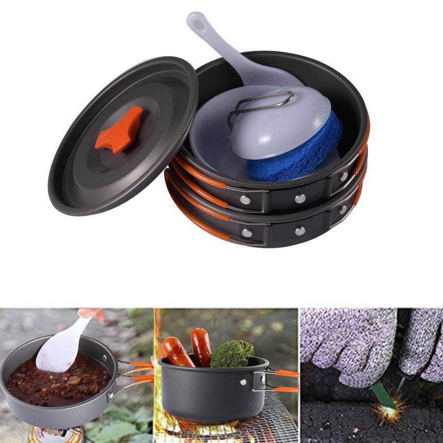 IPRee 1-2 People Outdoor Camping Hiking Cookware Set Backpacking Cooking Bowl Pot Pan Picnic Tools